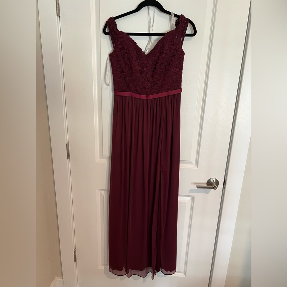David’s Bridal Lace and Mesh Off-the-Shoulder Dress